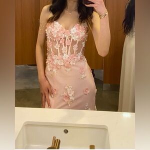 Pink floral prom dress with slit